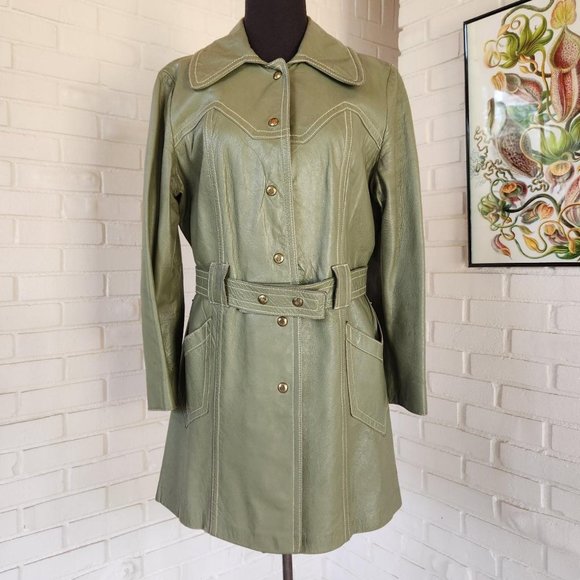 Vtg 60s Sage Green Leather Jacket